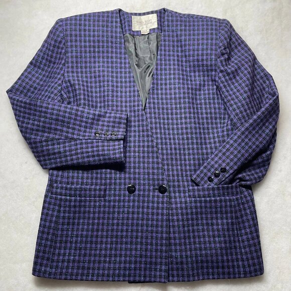 Karen Scott Jackets & Blazers - VTG Karen Scott Womens Purple Houndstooth Lined Double Breasted Blazer Size 16